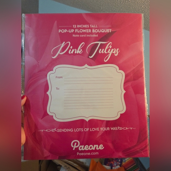 Pink Tulip Pop-Up Flower Bouquet With Notecard Included | 12 Inches Tall - Picture 2 of 4